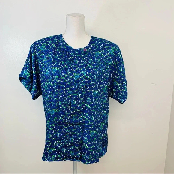 Vintage Argenti Woman’s Blouse Blue Floral Size 12 - Picture 1 of 10